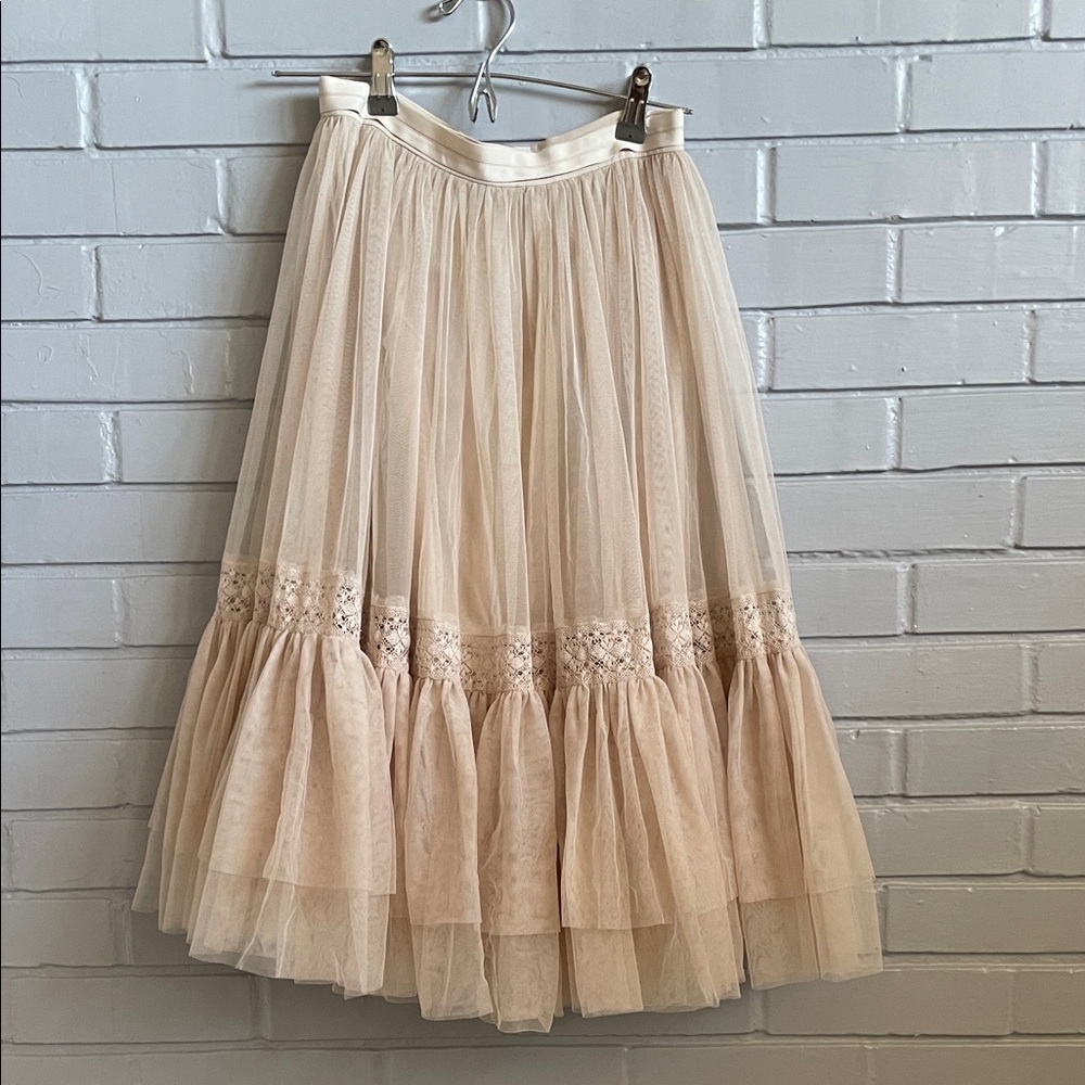 Needle & Thread Elegant Rose Beige Tulle Skirt